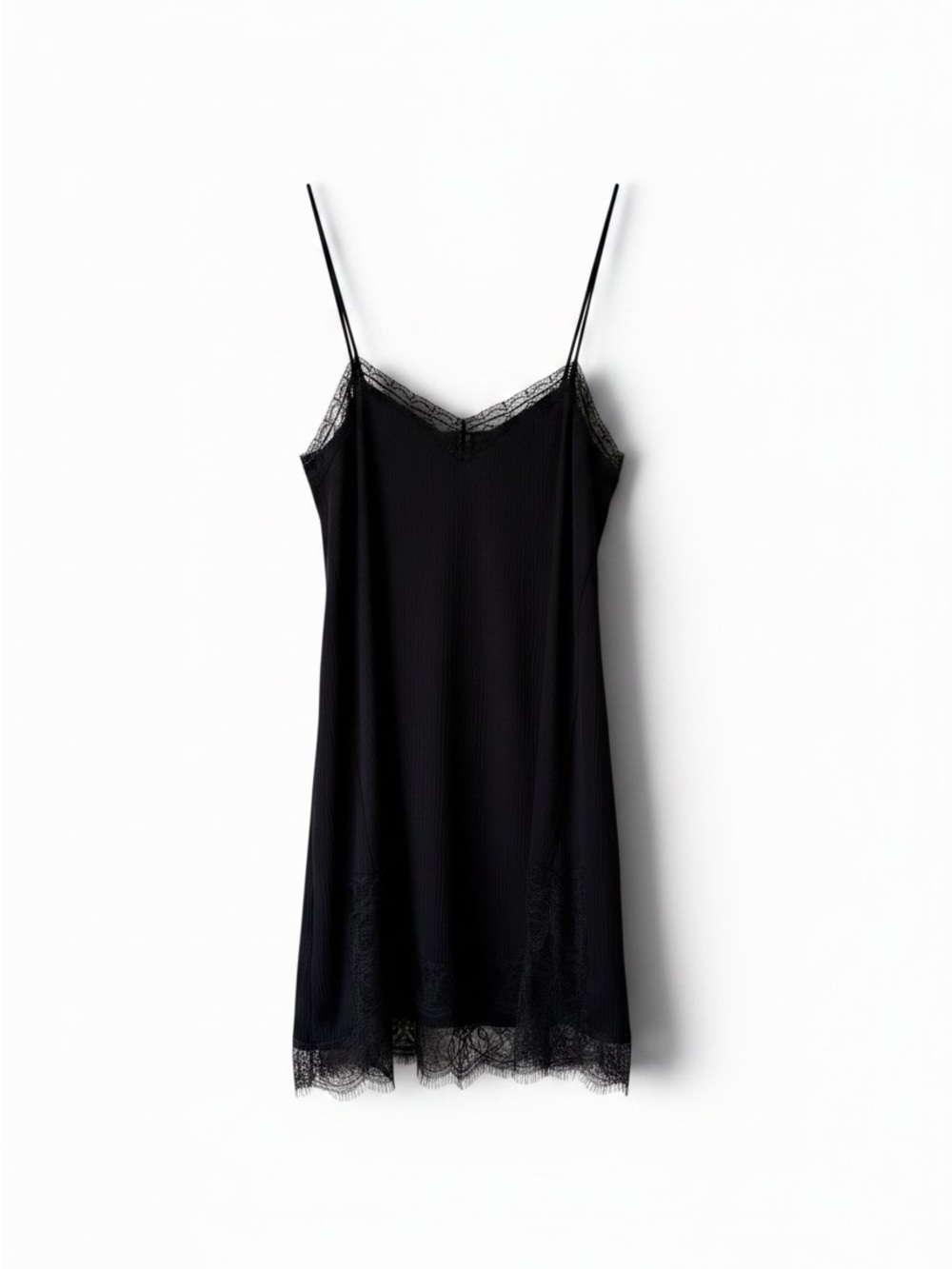Zara Black Lace-Trim Slip Dress - Picture 2 of 6